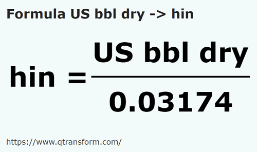 umrechnungsformel Amerikanische barrel (trocken) in Hine - US bbl dry in hin