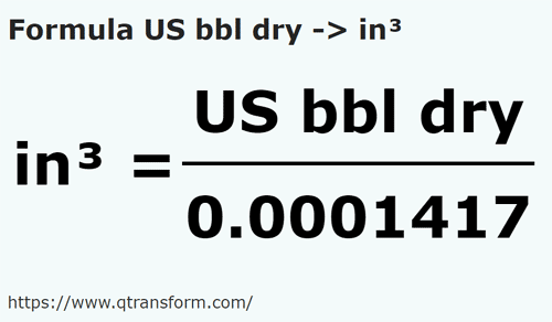formula Баррели США (сыпучие тела) в кубический дюйм - US bbl dry в in³