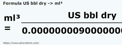 formula Баррели США (сыпучие тела) в кубический миллилитр - US bbl dry в ml³