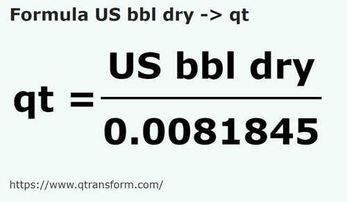 formula Barril estadounidense (seco) a Cuartos estadounidense liquidos - US bbl dry a qt
