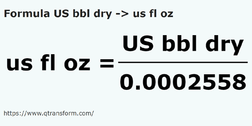 formula Baryłki amerykańskie (suche) na Amerykańska uncja objętości - US bbl dry na us fl oz