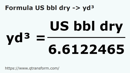 formula Barril estadounidense (seco) a Yardas cúbicas - US bbl dry a yd³
