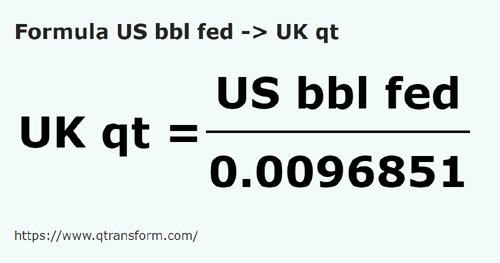 formula Barili americani (federali) in Sferturi de galon britanic - US bbl fed in UK qt