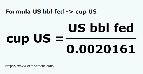 formula Баррели США (федеральные) в Чашки (США) - US bbl fed в cup US