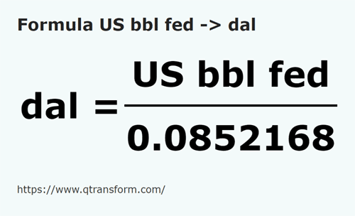 formula Баррели США (федеральные) в декалитру - US bbl fed в dal