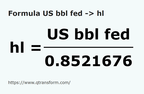 formula Баррели США (федеральные) в гектолитр - US bbl fed в hl