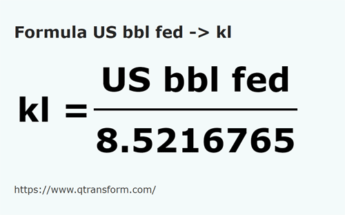 formula Barrils estadunidenses (federal) em Quilolitros - US bbl fed em kl