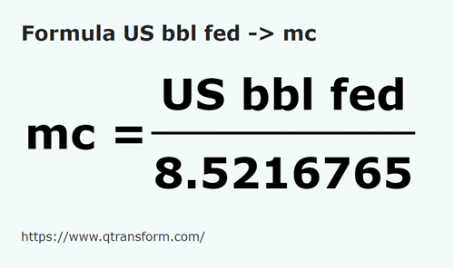 formula Baryłka amerykańskie (federal) na Metry sześcienne - US bbl fed na mc