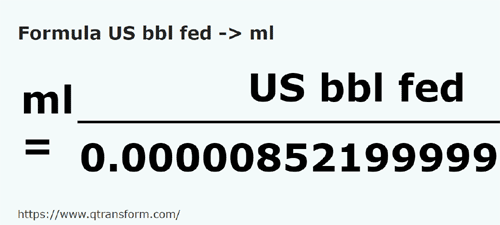 formula Баррели США (федеральные) в миллилитр - US bbl fed в ml