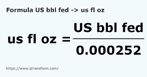 formula Barrils estadunidenses (federal) em Onças líquidas americanas - US bbl fed em us fl oz