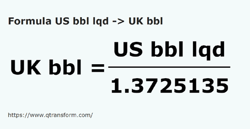 formula Barrils estadunidenses (liquidez) em Barrils britânico - US bbl lqd em UK bbl