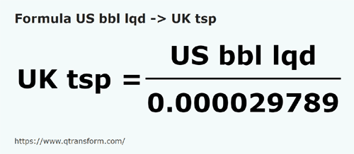 formule Amerikaanse vloeistoffen vaten naar Imperiale theelepels - US bbl lqd naar UK tsp