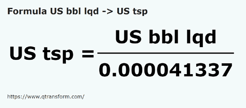 formula Barril estadounidense (liquidez) a Cucharaditas estadounidenses - US bbl lqd a US tsp