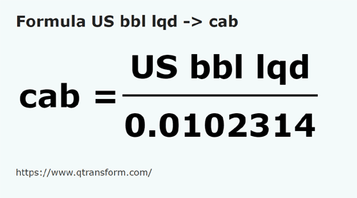 formula US Barrels (Liquid) to Cabs - US bbl lqd to cab