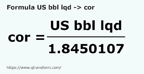 formule Barils américains (liquide) en Kors - US bbl lqd en cor