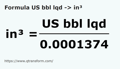 formula Баррели США (жидкости) в кубический дюйм - US bbl lqd в in³