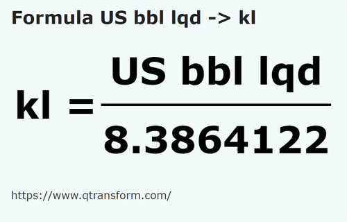 formula Barili americani (lichide) in Kilolitri - US bbl lqd in kl