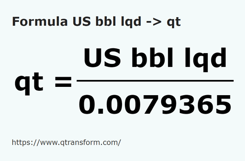 formula Баррели США (жидкости) в Кварты США (жидкости) - US bbl lqd в qt