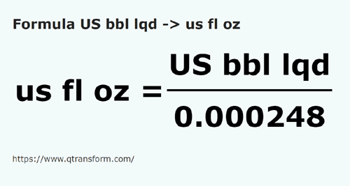 formula Barril estadounidense (liquidez) a Onzas USA - US bbl lqd a us fl oz
