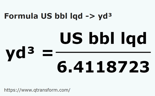 formula Baryłki amerykańskie (ciecze) na Jardy sześcienny - US bbl lqd na yd³