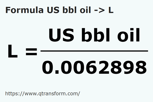 formula Baryłki amerykańskie ropa na Litry - US bbl oil na L