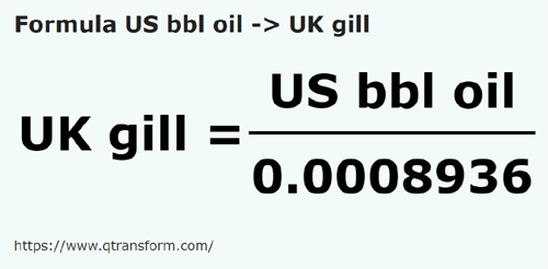 formula Barili di petrolio in Gill imperial - US bbl oil in UK gill