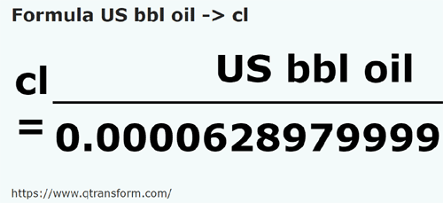 formula Barili di petrolio in Centilitri - US bbl oil in cl