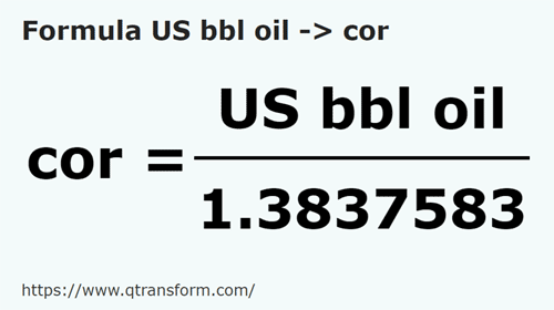 formula Barriles estadounidense (petróleo) a Coros - US bbl oil a cor