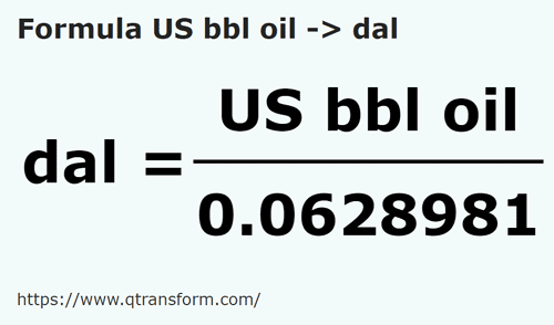 formula Баррели США (масляные жидкости) в декалитру - US bbl oil в dal