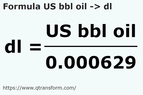 formula Баррели США (масляные жидкости) в децилитры - US bbl oil в dl