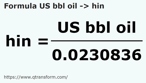 formula US Barrels (Oil) to Hins - US bbl oil to hin