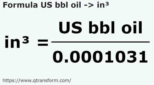 formula Баррели США (масляные жидкости) в кубический дюйм - US bbl oil в in³