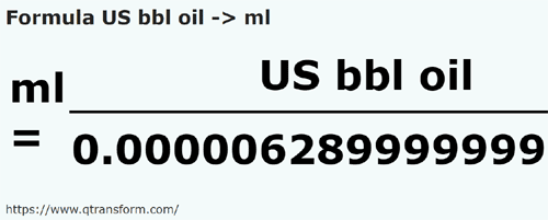 formula Barili di petrolio in Millilitri - US bbl oil in ml