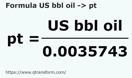 formula Barili di petrolio in Pinte britanice - US bbl oil in pt