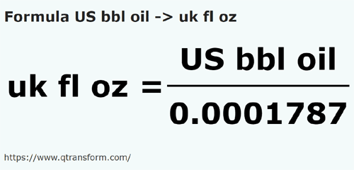 formula Баррели США (масляные жидкости) в Британская жидкая унция - US bbl oil в uk fl oz