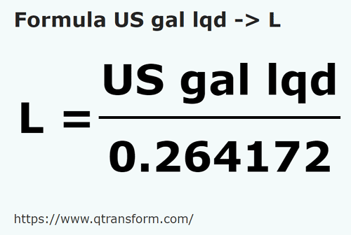 formula Galónes estadounidense líquidos a Litros - US gal lqd a L