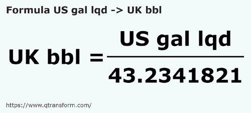 formula Galãos líquidos em Barrils britânico - US gal lqd em UK bbl