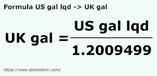 formule Gallons US en Gallons britanniques - US gal lqd en UK gal