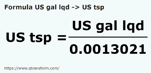 formula US gallons (liquid) to US teaspoons - US gal lqd to US tsp