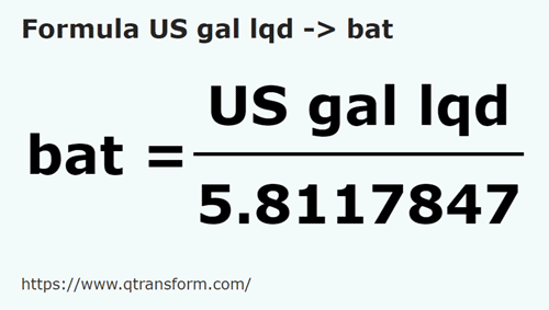 formule US gallon Vloeistoffen naar Bath - US gal lqd naar bat
