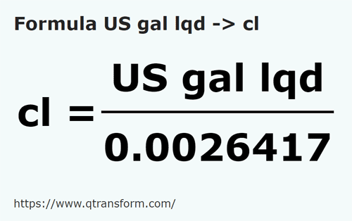 formule US gallon Vloeistoffen naar Centiliter - US gal lqd naar cl