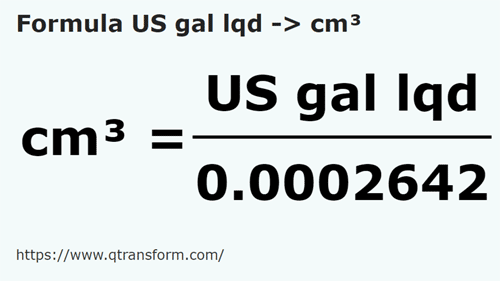 formule US gallon Vloeistoffen naar Kubieke centimeter - US gal lqd naar cm³