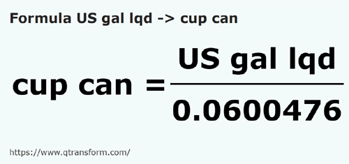 formula US gallons (liquid) to Cups (Canada) - US gal lqd to cup can