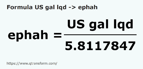 formule US gallon Vloeistoffen naar Efa - US gal lqd naar ephah