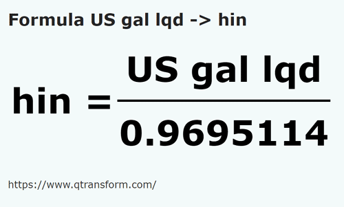 formula Галлоны США (жидкости) в Гин - US gal lqd в hin