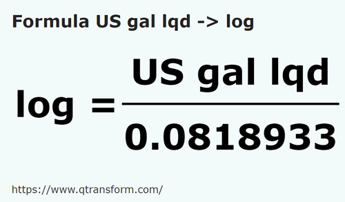 formula Галлоны США (жидкости) в Лог - US gal lqd в log