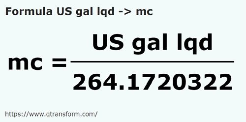 formula US gallons (liquid) to Cubic meters - US gal lqd to mc