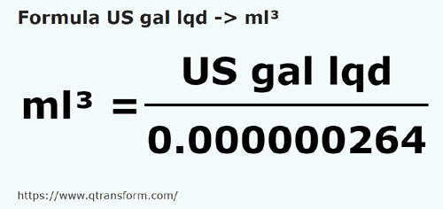 formule Gallons US en Millilitres cubes - US gal lqd en ml³
