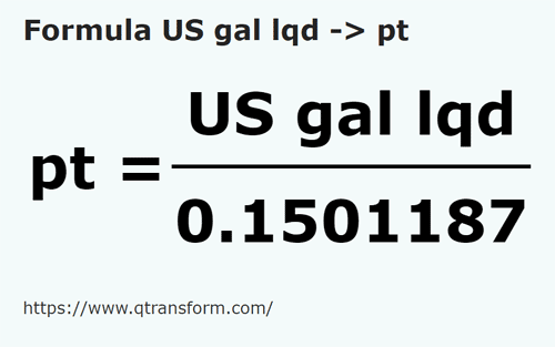 formula Галлоны США (жидкости) в Британская пинта - US gal lqd в pt