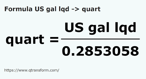 formula Gelen Amerika cair kepada Kuart - US gal lqd kepada quart